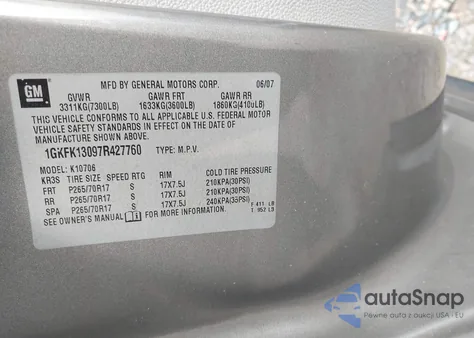 2007 GMC Yukon Slt z USA, uszkodzony, nr VIN 1GKFK13097R427760